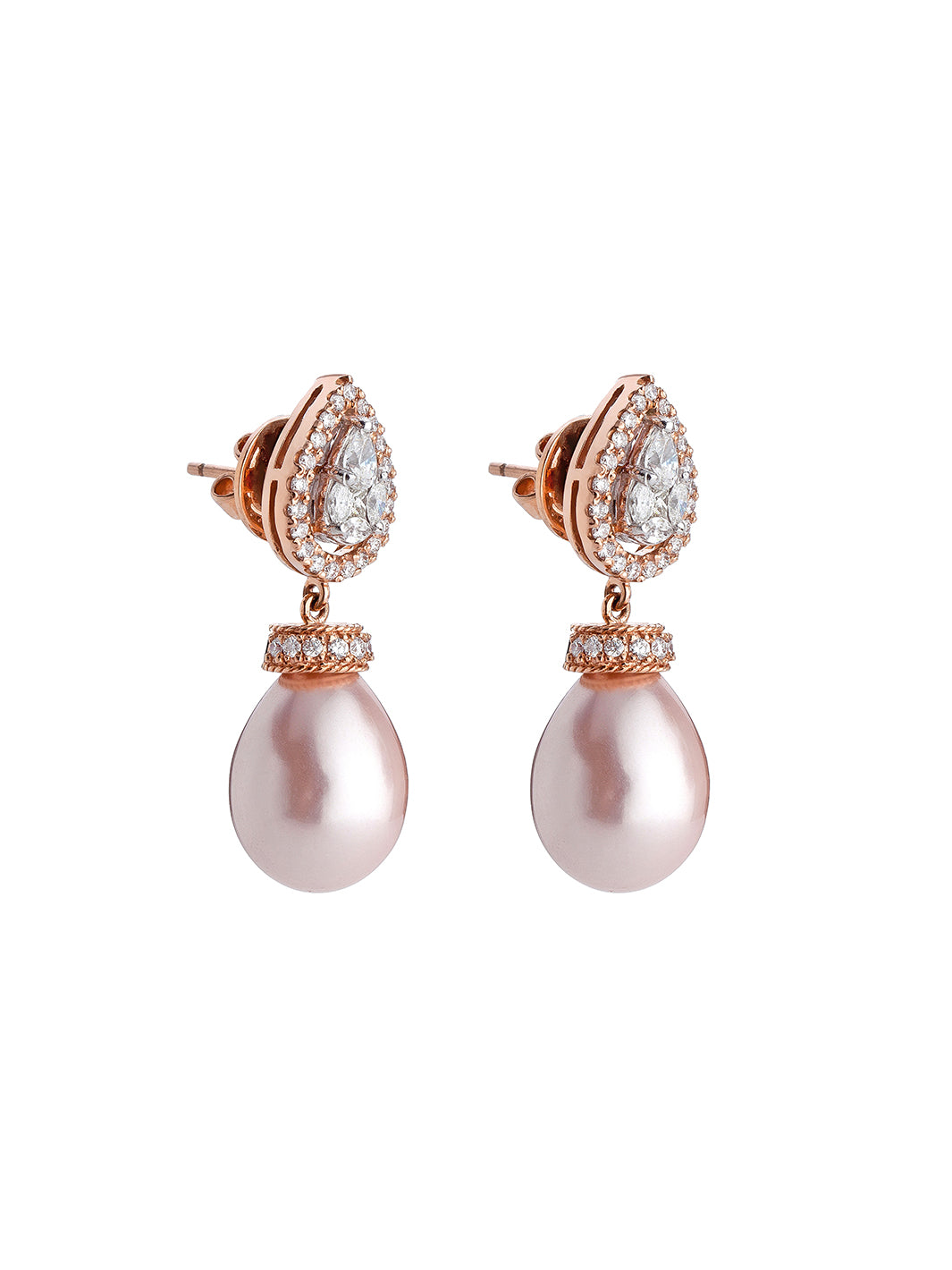 Rosy Pearl Diamond Earrings